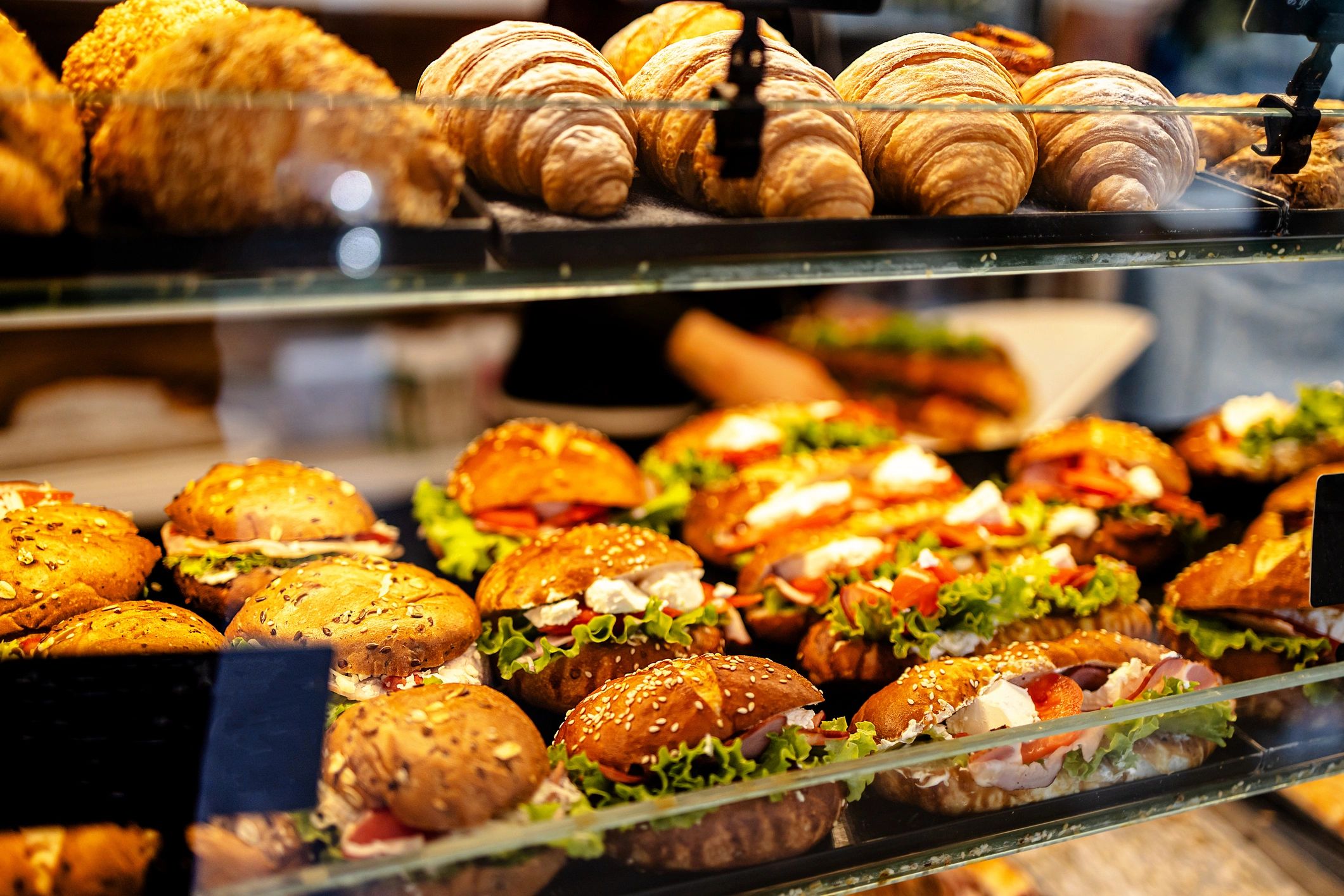 Lazio Bakery display case with fresh Italian breads and pastries